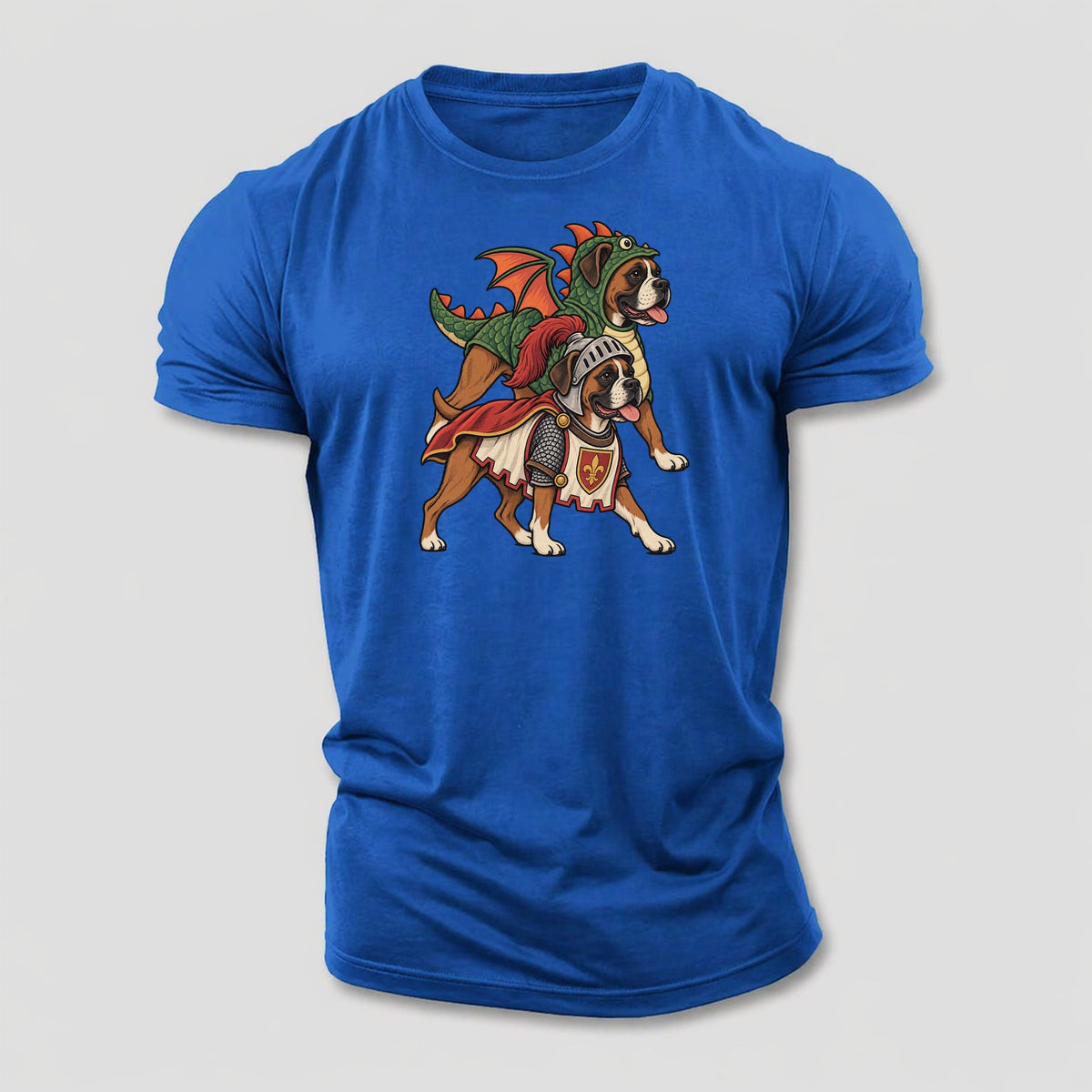 2 Boxers In Halloween Costumes Hdp 32 Parade Lineup Halloween Dog Parade Cotton T-Shirt – Royal Blue
