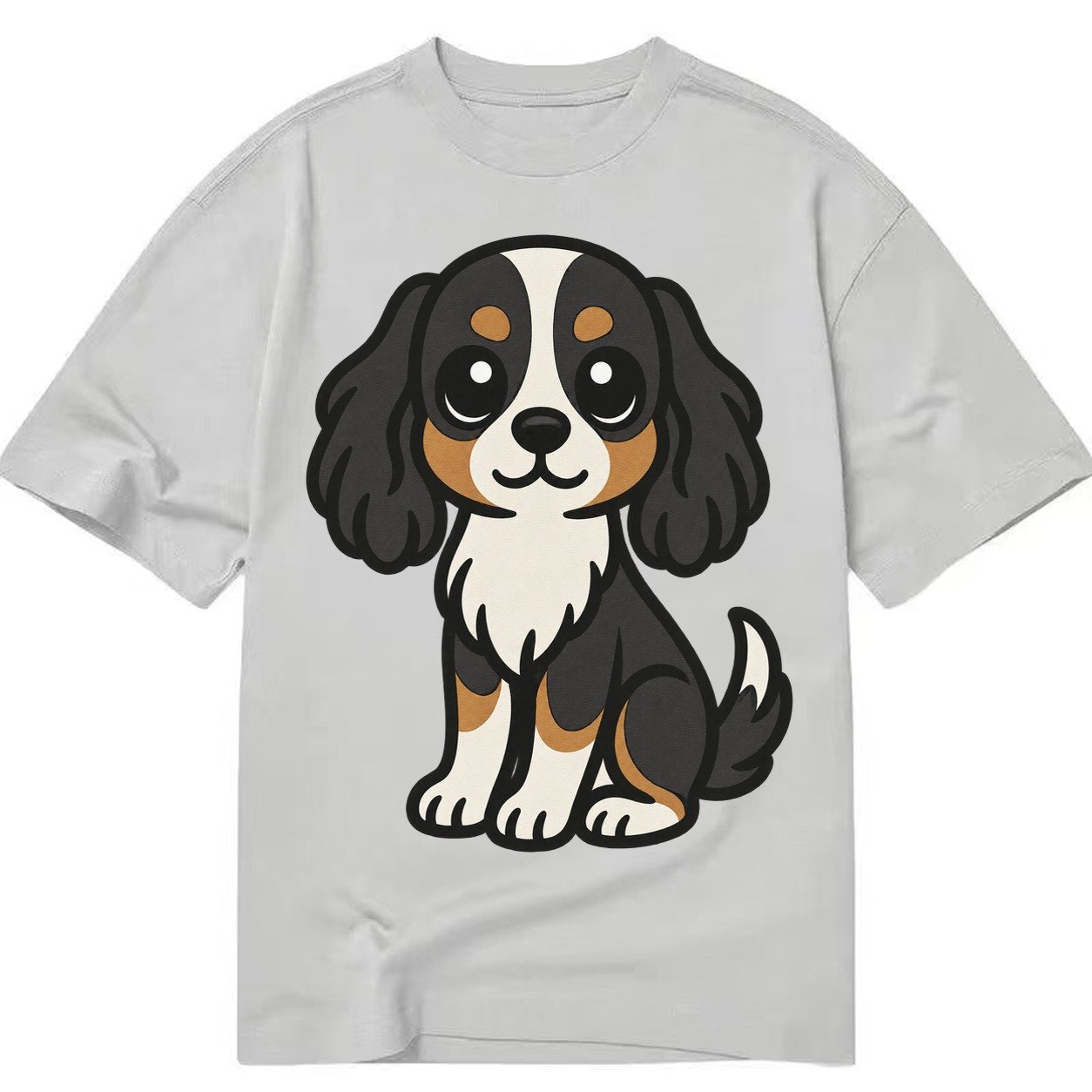 Cavalier King Charles Spaniel Tricolor Sitting Pose Portrait Classic T-shirt – Grey
