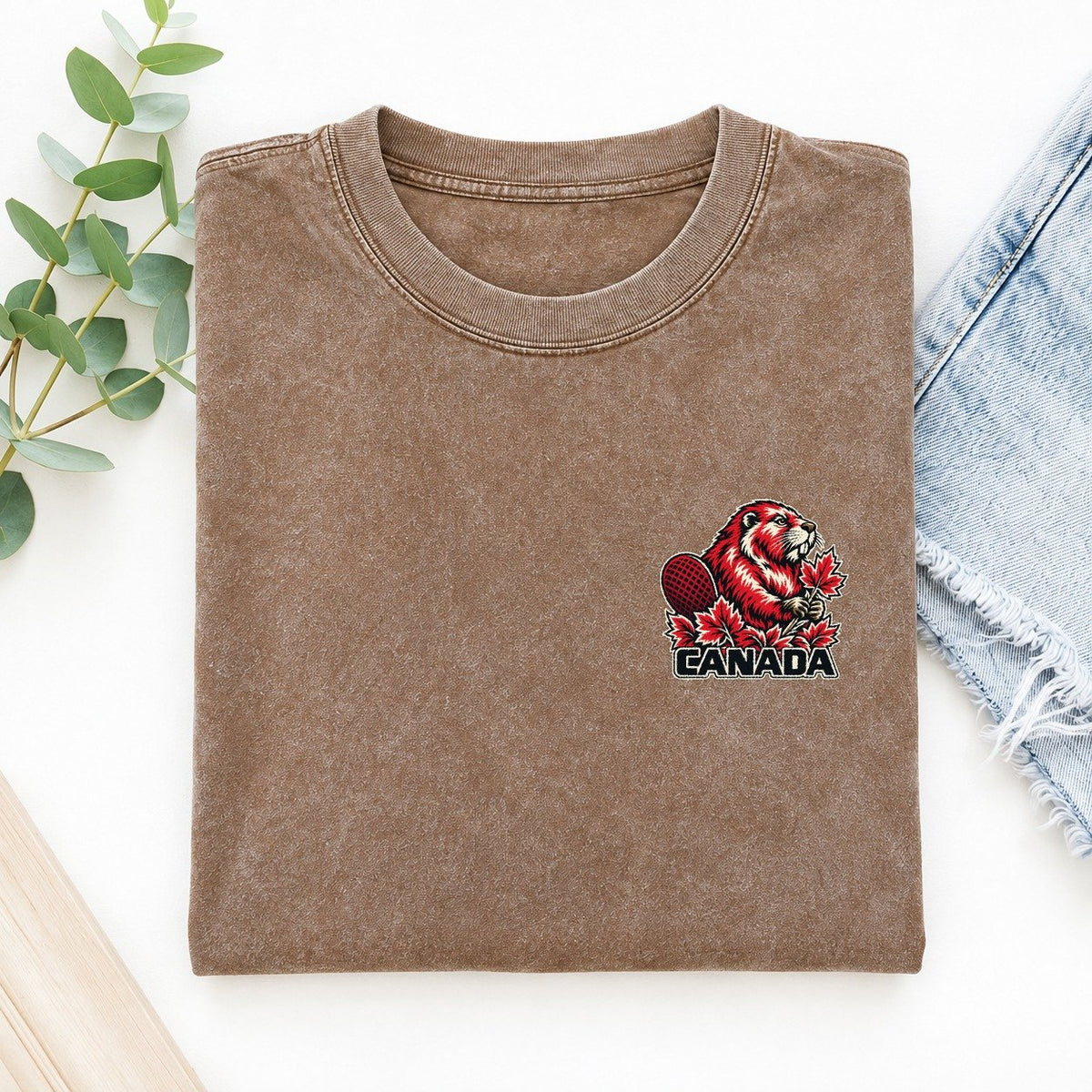 Canada Country Pride Left Chest Vintage T-shirt – Brown