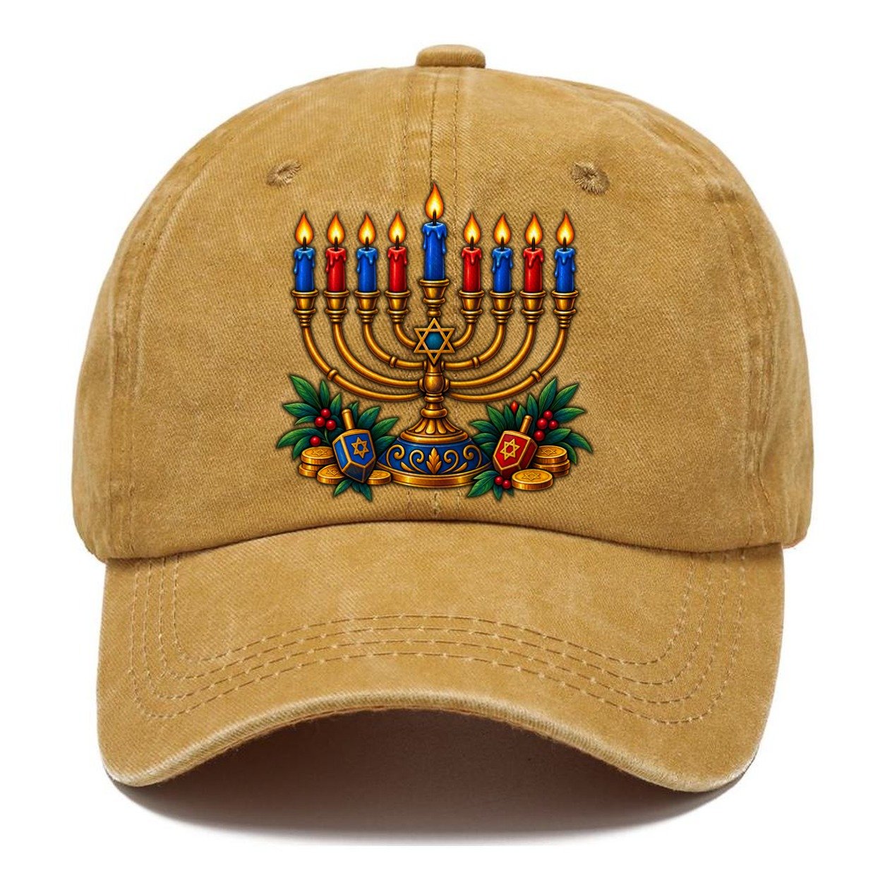 Hanukkah Menorah Cozy Judaism Heritage Classic Cap – Golden Harvest