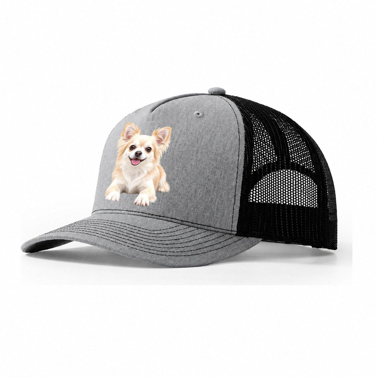 Chihuahua Lying Down Top Breeds Trucker Hat – Sport Grey Black