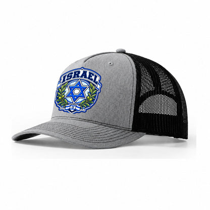 Israel Retro Badge Country Logos Trucker Hat – Sport Grey Black