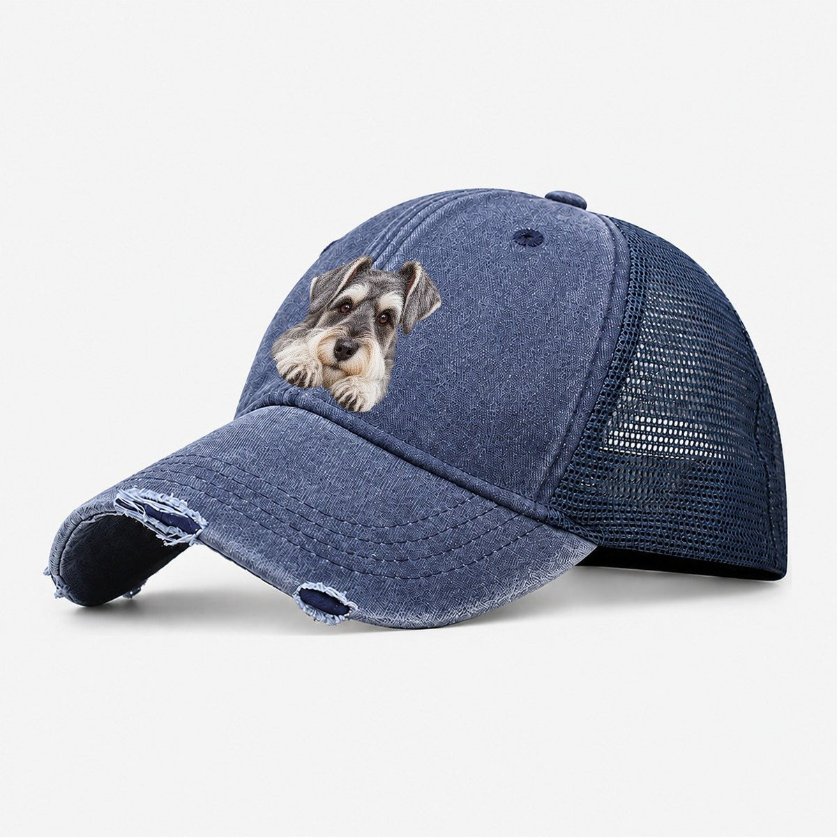 Schnauzer Chin On Paws Character Club Washed Trucker Hat – Navy