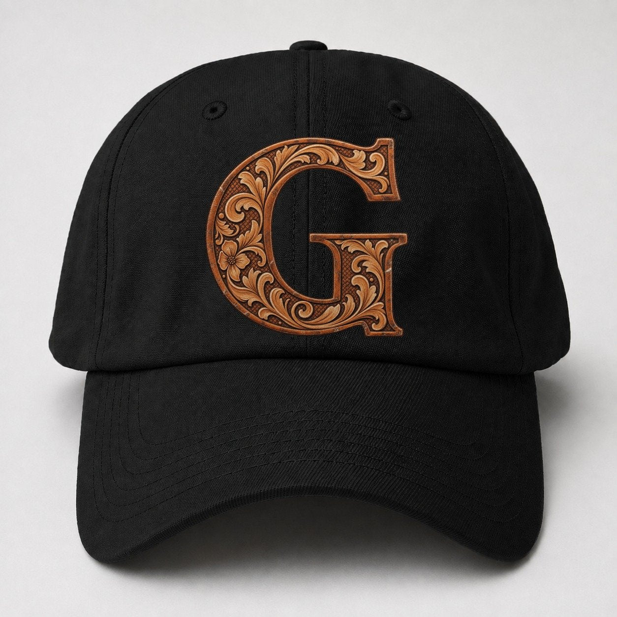 Tooled Leather G Monogram Baseball Cap – Black