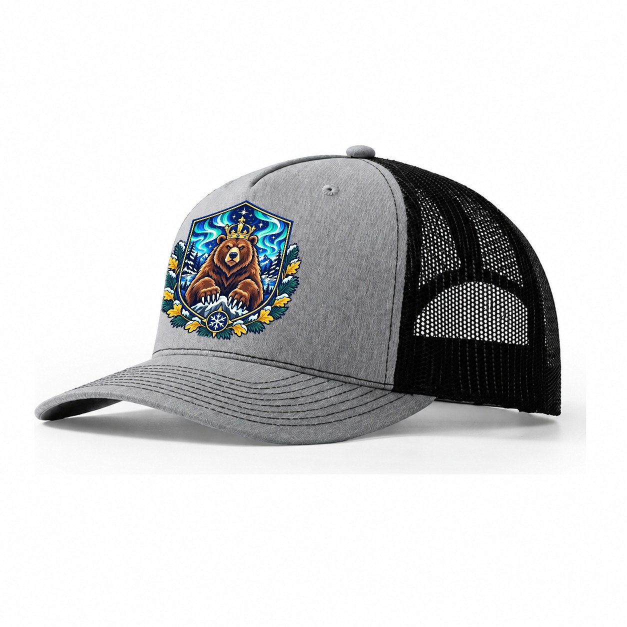 Finland Heraldic Crest Country Logos Trucker Hat – Sport Grey Black