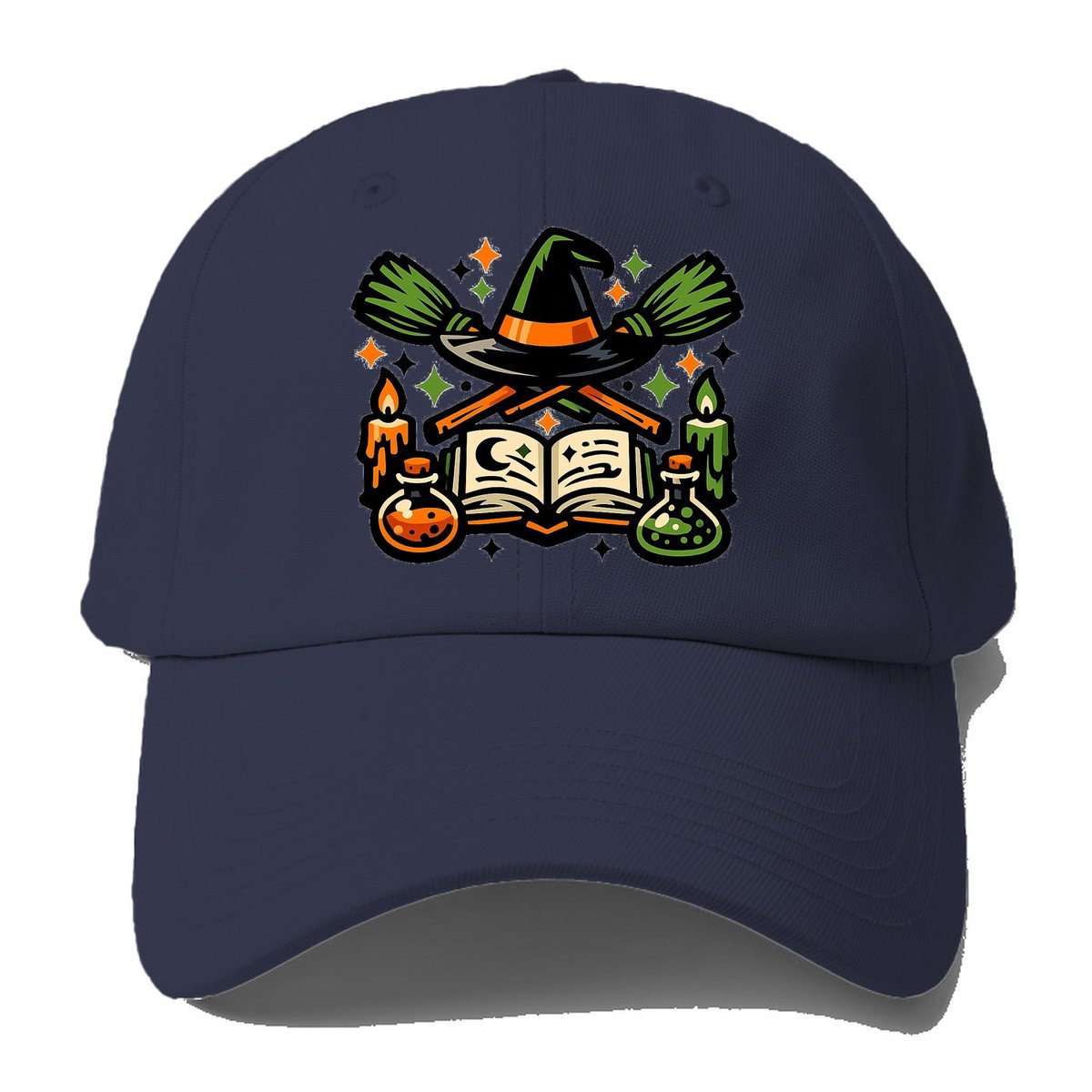 Witch Spellbook Crossed Brooms Baseball Cap – Twilight Navy