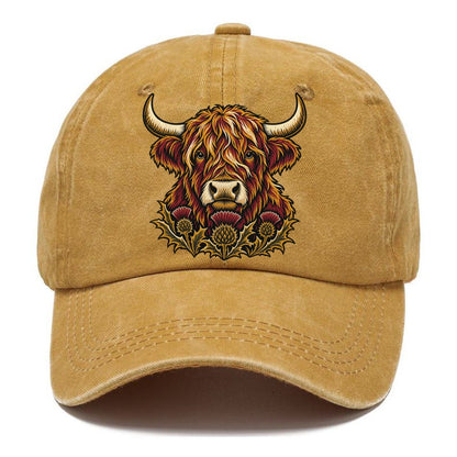 Highland Cow With Thistle Meadow Uk Culture Heritage Classic Cap – Golden Harvest