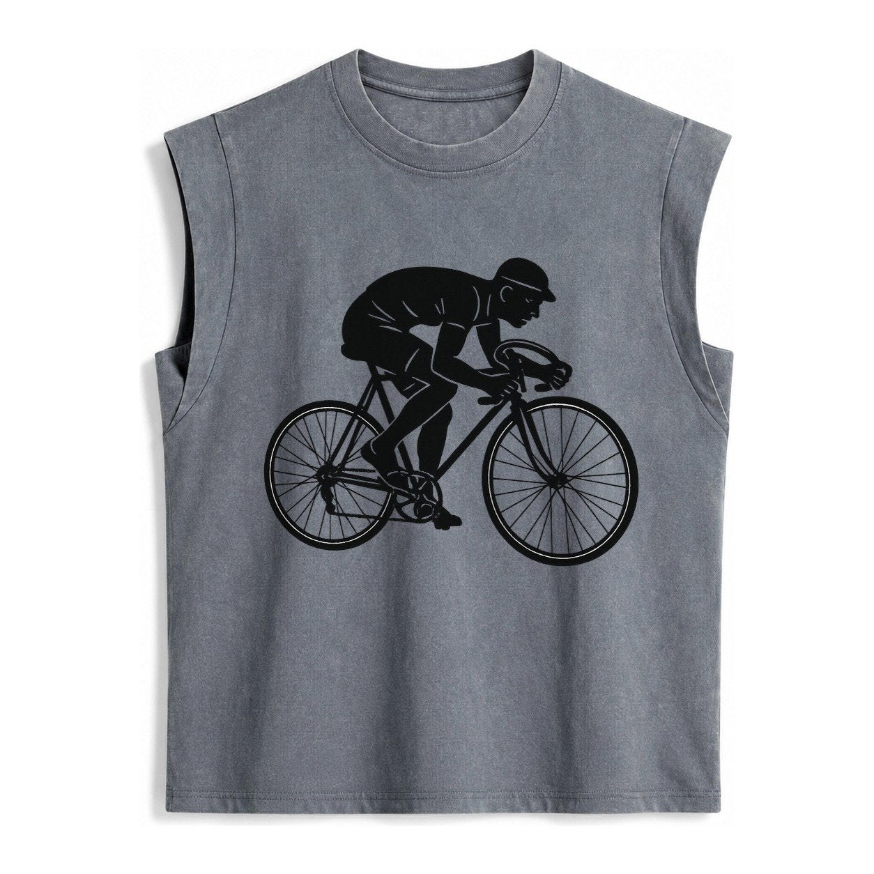 Cyclist Sprinting In Racing Position Vintage Washed Tank – Grey