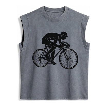 Cyclist Sprinting In Racing Position Vintage Washed Tank – Grey