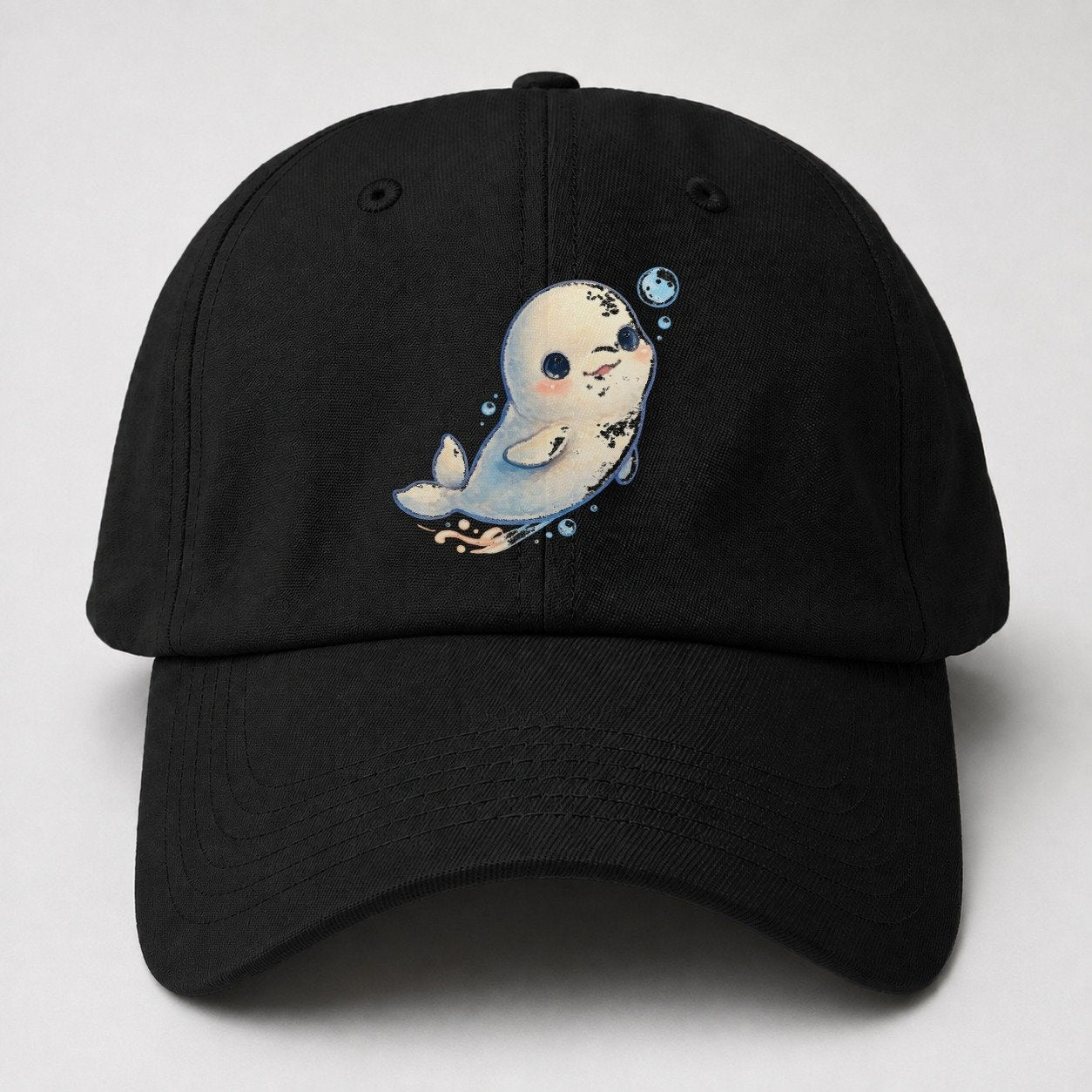 Beluga Whale Bubble Rise Sea Sprite Baseball Cap – Black