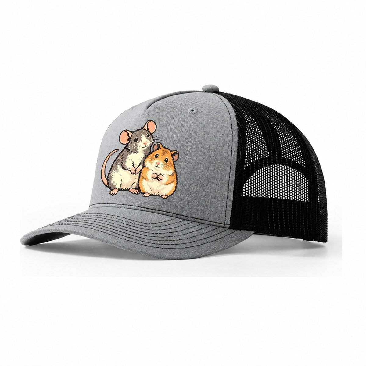 Rat And Hamster Small Pet Logos Trucker Hat – Sport Grey Black