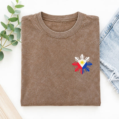 Philippines Sun and Stars Left Chest Vintage T-shirt – Brown