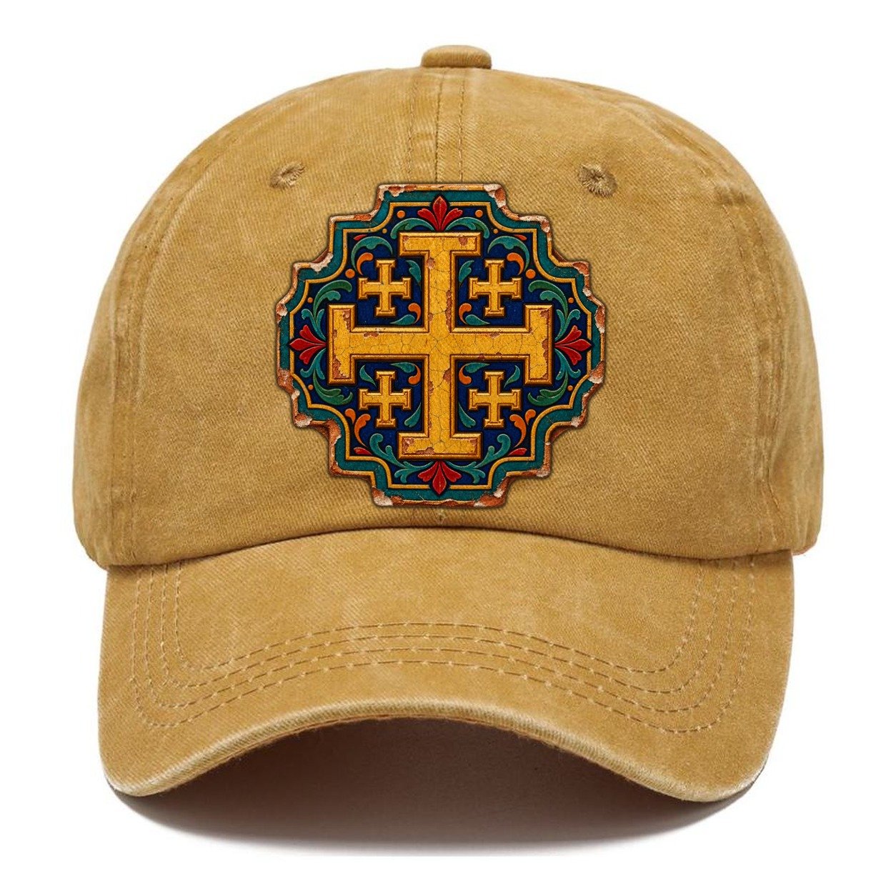 Armenian Hand Painted Ceramic Tile Jerusalem Cross Classic Cap – Golden Harvest