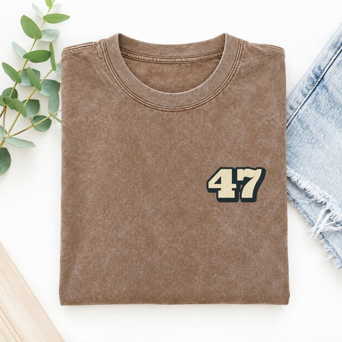 Number 47 Left Chest Vintage T-shirt – Brown