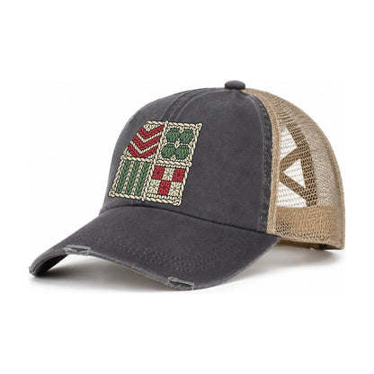 Textured Stitch Sampler Yarn Crafts Women's Ponytail Trucker Hat – Charcoal Khaki