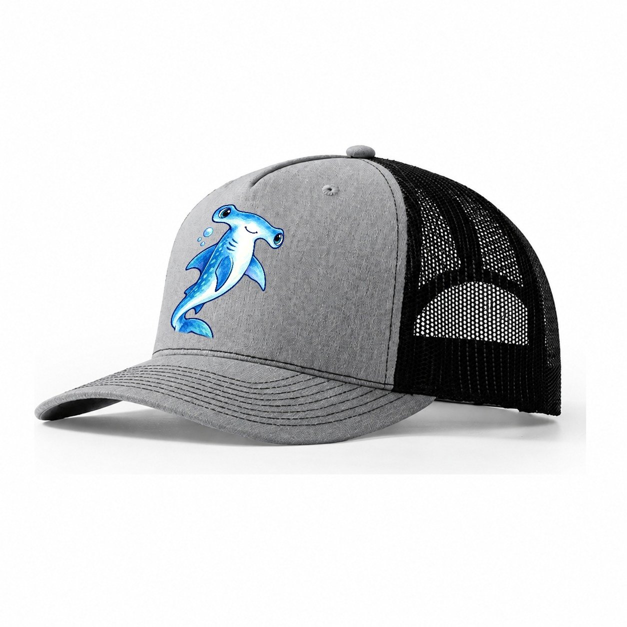 Hammerhead Shark Upward Swim Sea Sprite Trucker Hat – Sport Grey Black