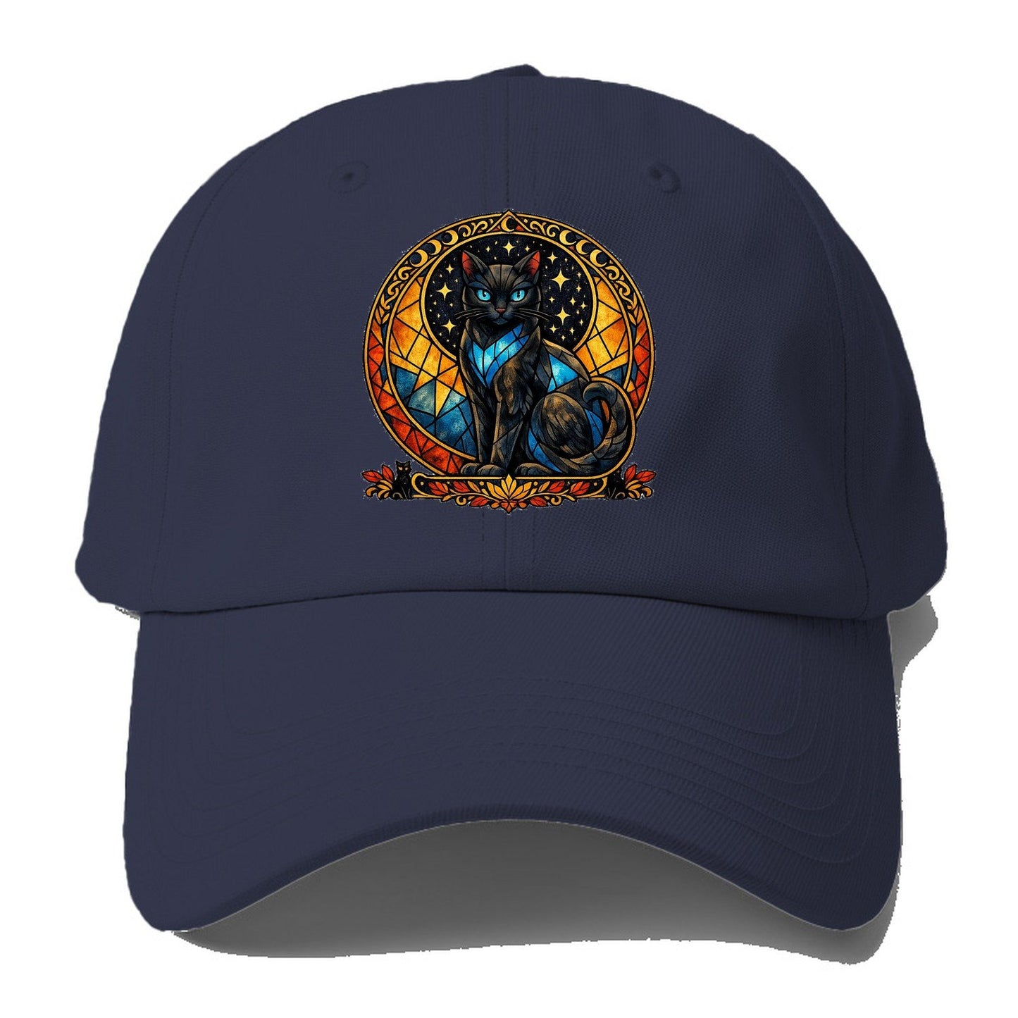Stained Glass Black Cat Baseball Cap – Twilight Navy