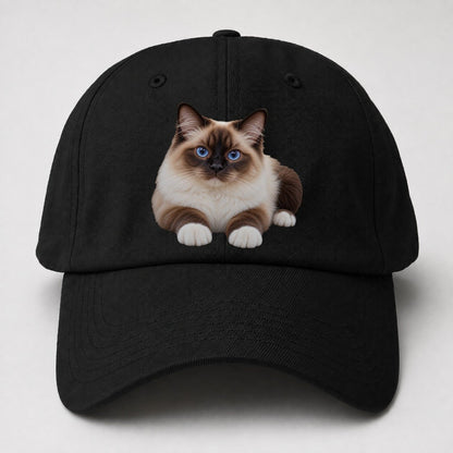 Birman Reclining Paws Forward Realistic Cat Portrait Baseball Cap – Black
