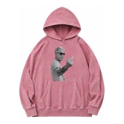 Anthony Bourdain Middle Finger Vintage Washed Hoodie – Dusty Rose