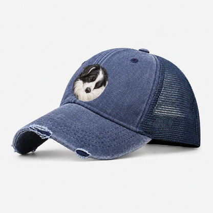 Border Collie Ruff Tuck Pastimes Companions Washed Trucker Hat – Navy
