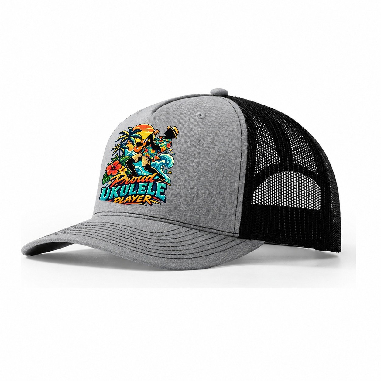 Proud Ukulele Player Music Instruments Trucker Hat – Sport Grey Black