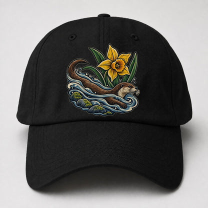 Welsh Otter And Daffodil Stream Uk Culture Heritage Baseball Cap – Black