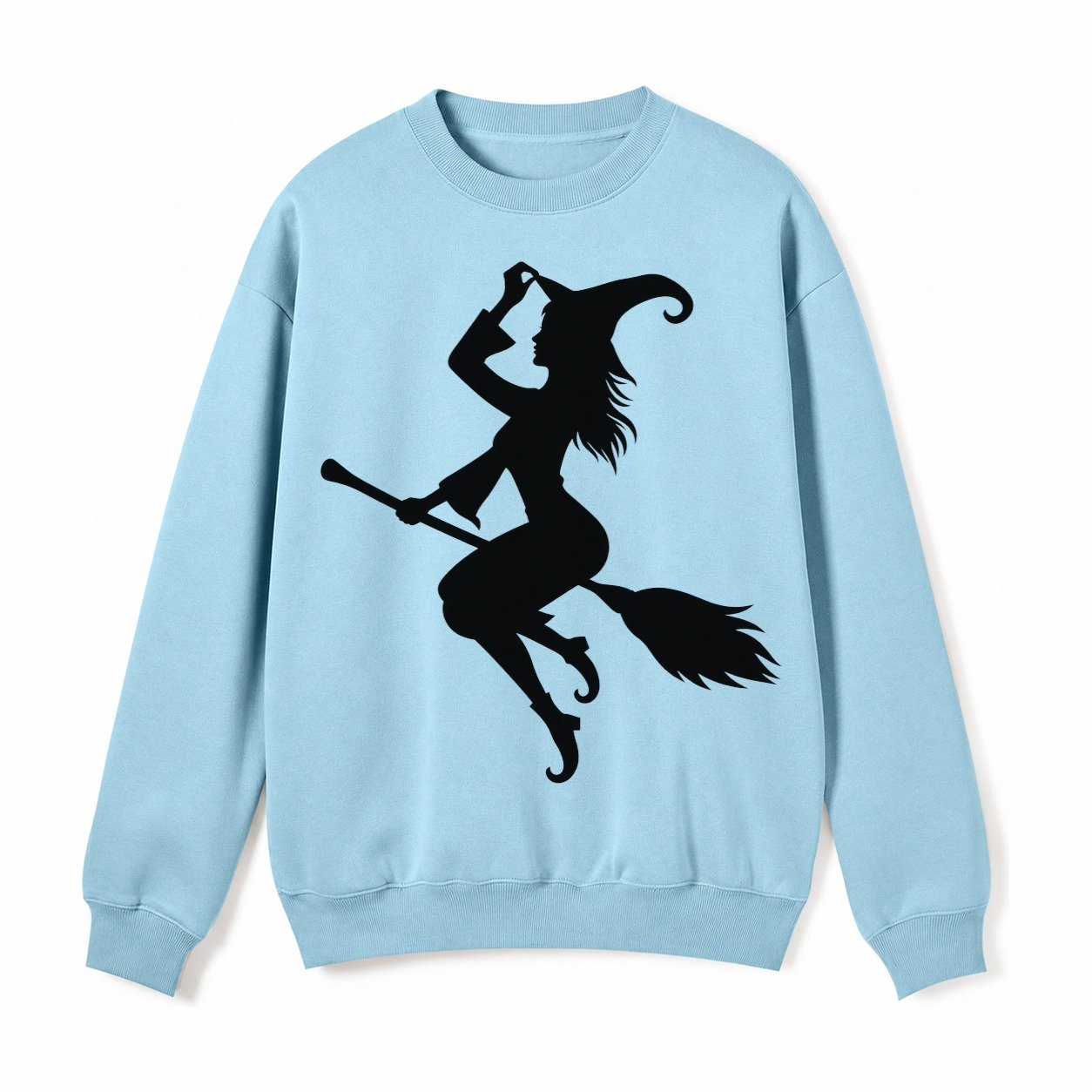 202308151409 Witch On Broom 4 Fleece Sweatshirt – Light Blue
