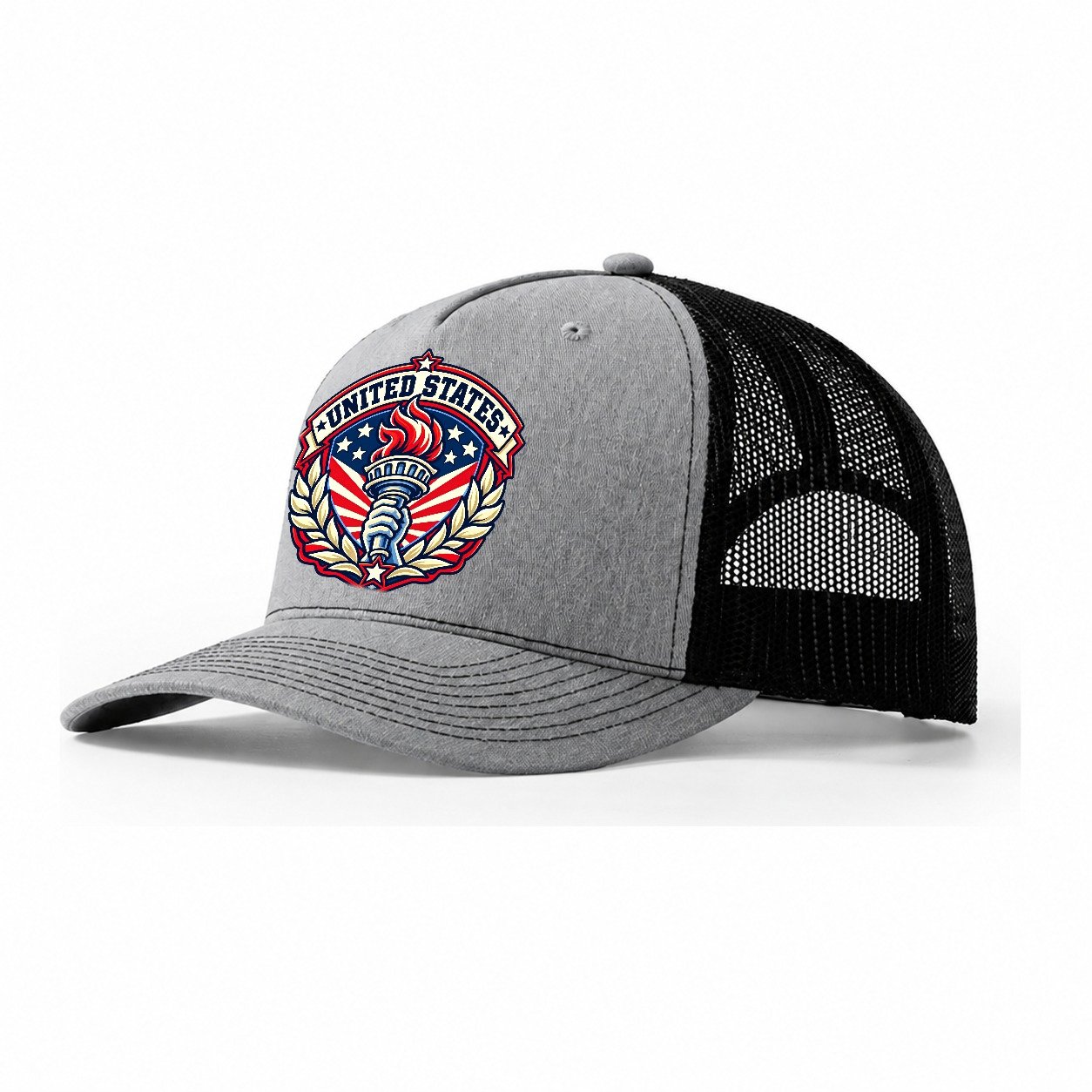 United States Retro Badge Country Logos Trucker Hat – Sport Grey Black