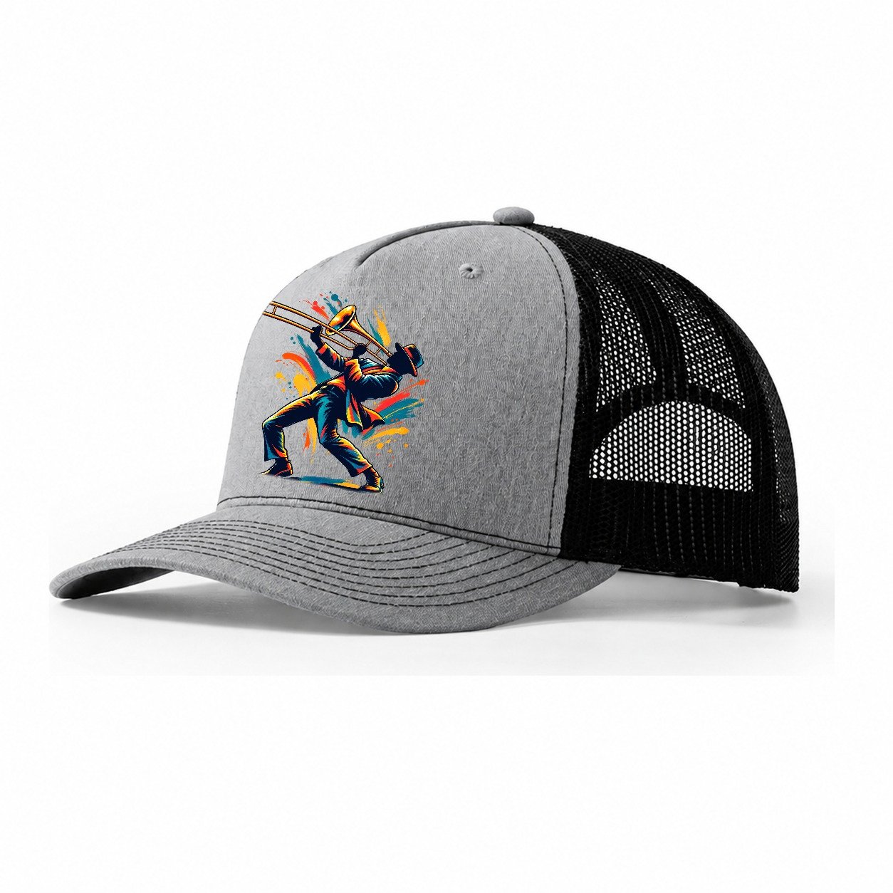 Trombone Icon Music Instruments Trucker Hat – Sport Grey Black
