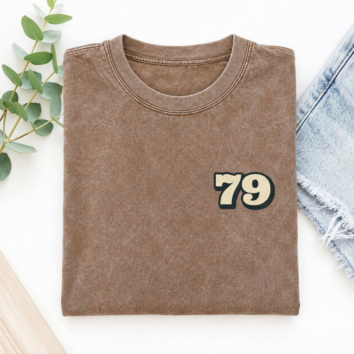 Number 79 Left Chest Vintage T-shirt – Brown
