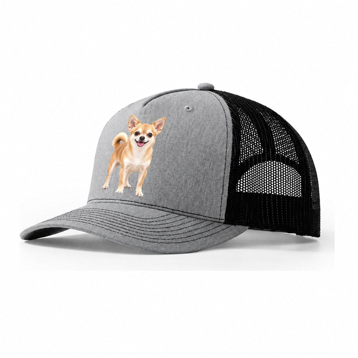 Chihuahua Standing Top Breeds Trucker Hat – Sport Grey Black
