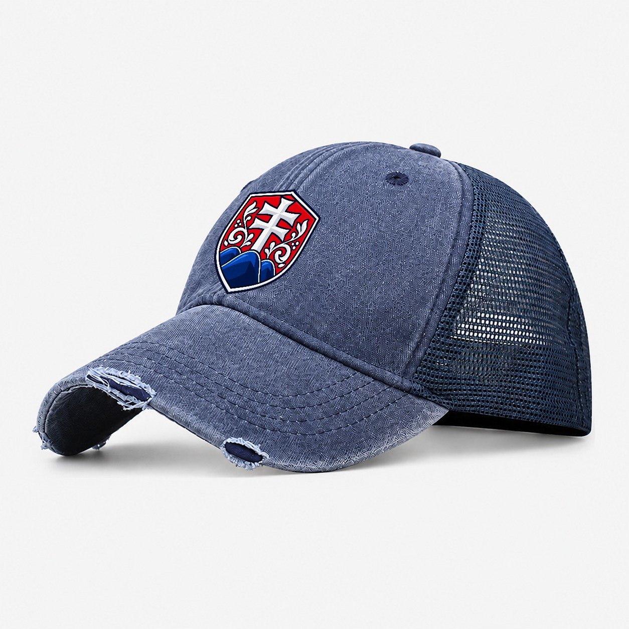 Slovakia Minimal Emblem Country Logos Washed Trucker Hat – Navy