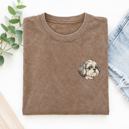 Shih Tzu Side Glance Keepsake Emblem Left Chest Vintage T-shirt – Brown