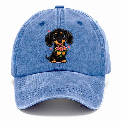 Dachshund Flower Bouquet Classic Cap – Summer Sky
