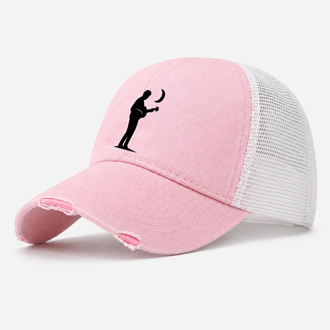 Guitarist Playing Acoustic Under Moonlight Washed Trucker Hat – Light Pink