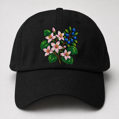 Nova Scotia Mayflower And Wild Blueberries Canada Cultural Icons Baseball Cap – Black