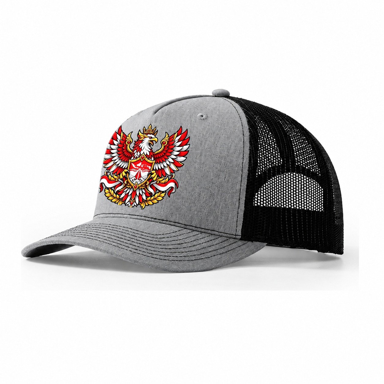 Indonesia Heraldic Crest Country Logos Trucker Hat – Sport Grey Black