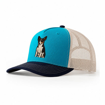 Rat Terrier Tri Color Embroidered Pose Trucker Hat – Teal-Navy