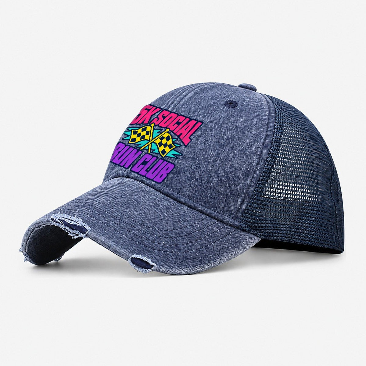 5K Social Run Club 90S Running Clubs Washed Trucker Hat – Navy