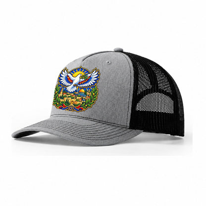 Dove Over The City Jerusalem Trucker Hat – Sport Grey Black