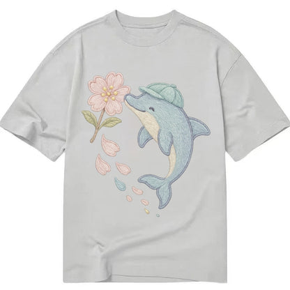 Dolphin Sakura Leap Leaping Through Blossoms Pale Aqua Cap C Classic T-shirt – Grey