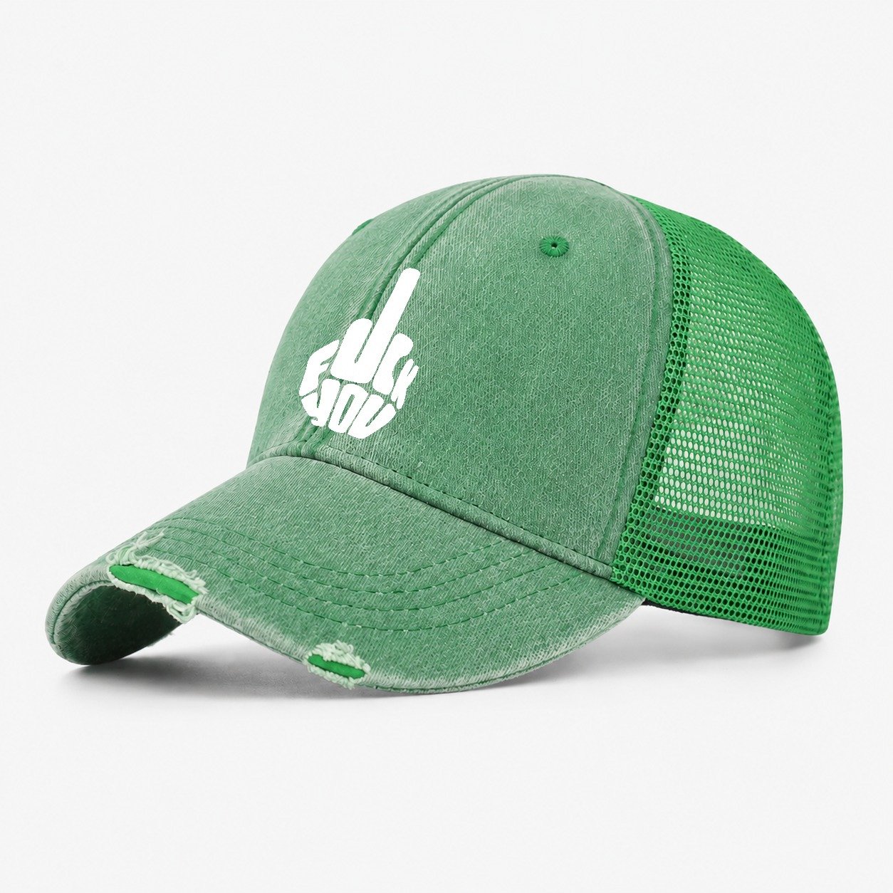 Fuck You! Cap Design Washed Trucker Hat – Ink Green