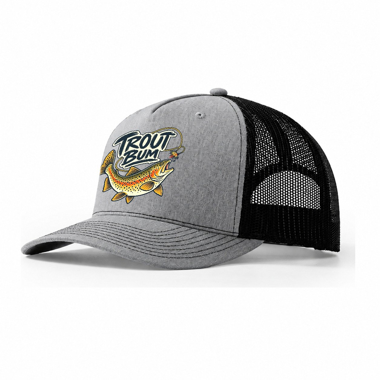 Trout Bum Fishing Elegant Trucker Hat – Sport Grey Black