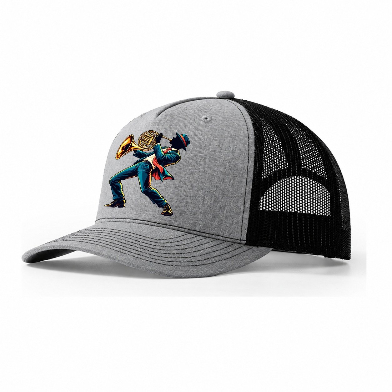 French Horn Icon Music Instruments Trucker Hat – Sport Grey Black