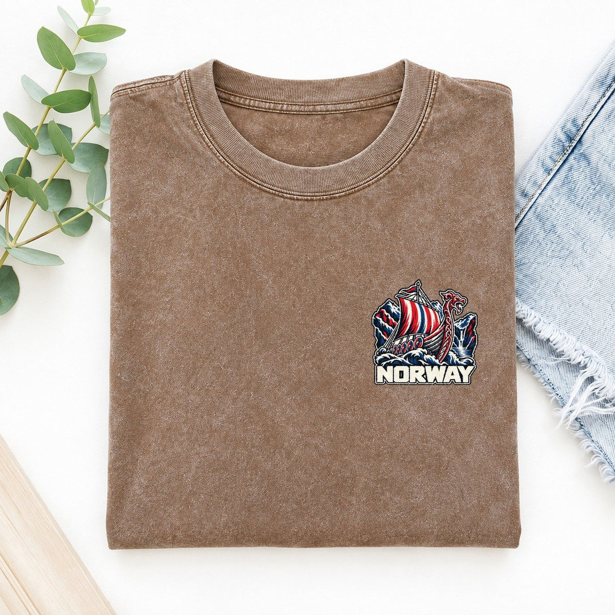 Norway Country Pride Left Chest Vintage T-shirt – Brown
