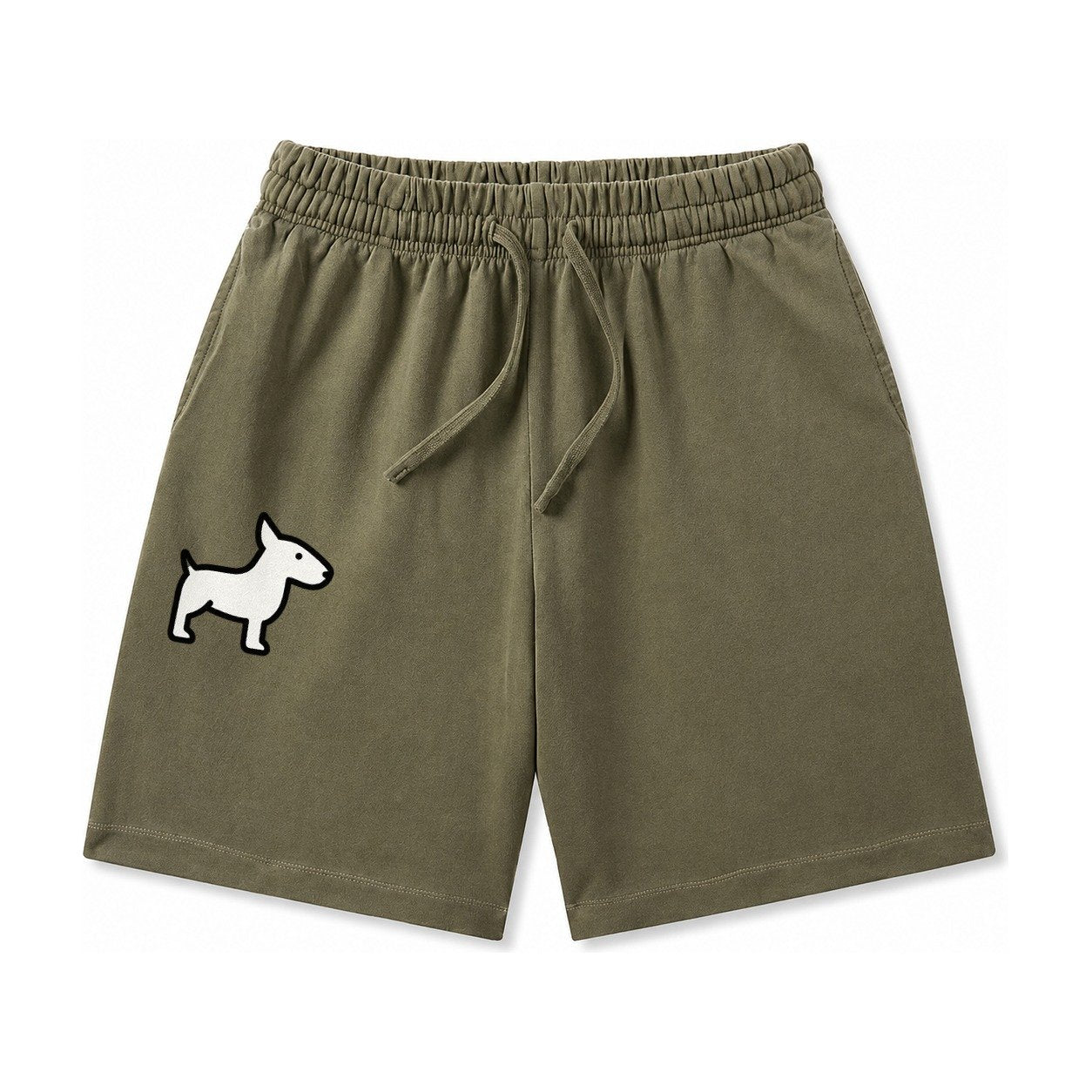 Bull Terrier White Egg Shaped Head Flat Side Profile Washed Shorts – Army Green