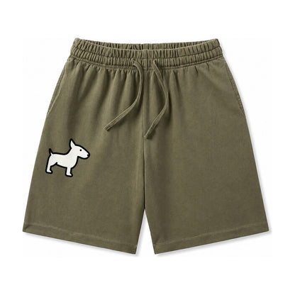 Bull Terrier White Egg Shaped Head Flat Side Profile Washed Shorts – Army Green