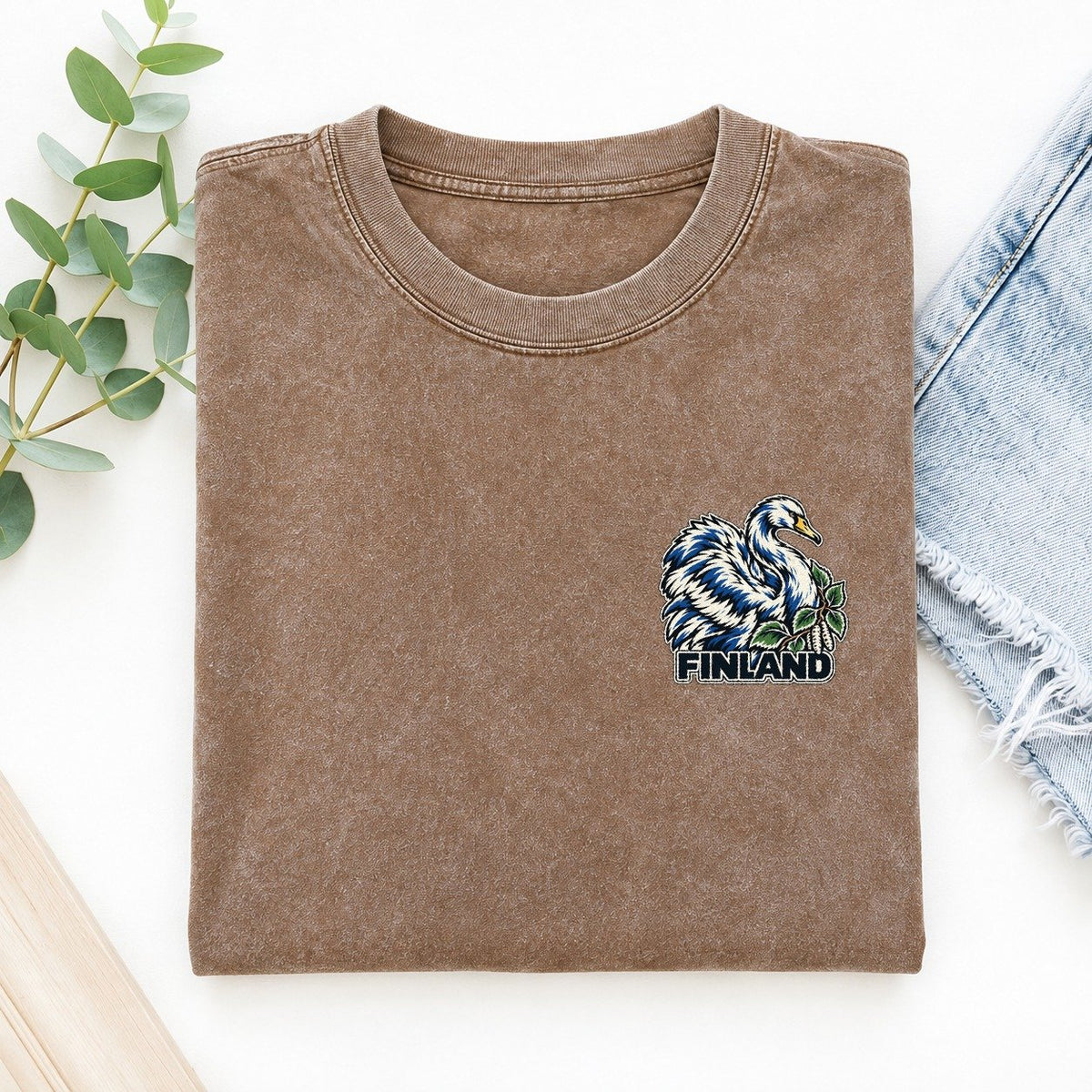 Finland Country Pride Left Chest Vintage T-shirt – Brown