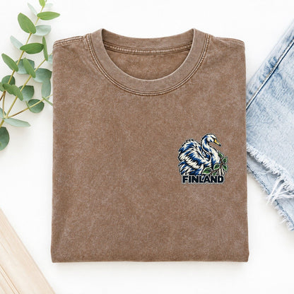 Finland Country Pride Left Chest Vintage T-shirt – Brown
