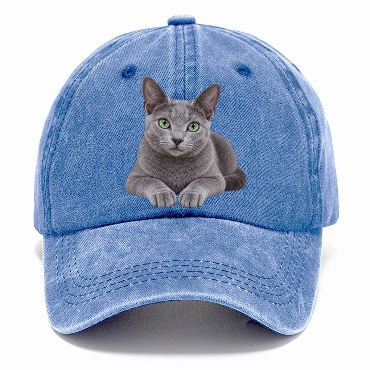 Russian Blue Reclining Paws Forward Realistic Cat Portrait Classic Cap – Summer Sky